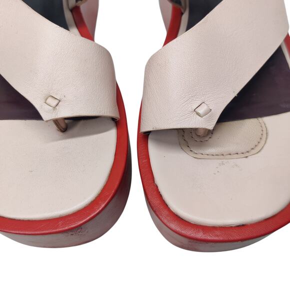 Staud Fly Chunky Platform Slide Sandal Red Pink Colorblock Goat Leather 37 / 7 - Picture 13 of 16